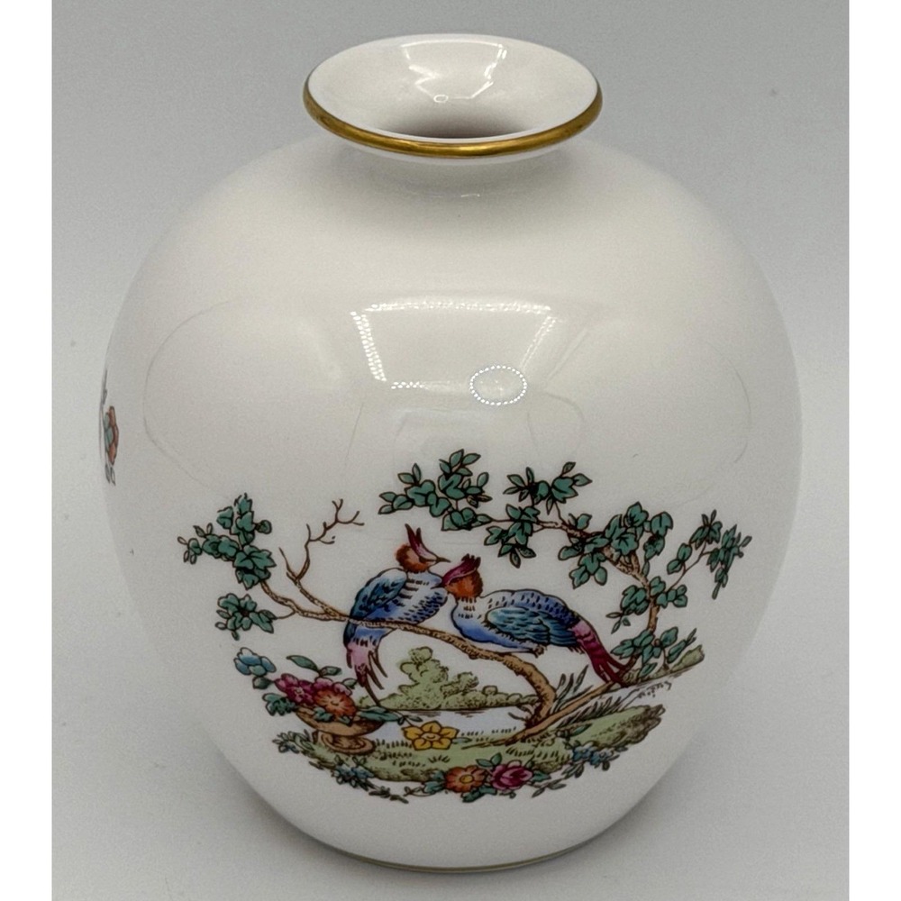 Spode Eggshell Vase Elysee Bird Porcelain Y8380-1 England Peacock 4 in EUC